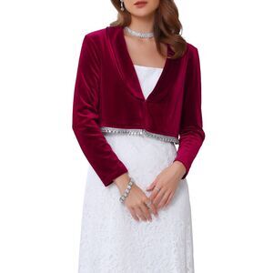 Velvet Evening Long Sleeve Sparkle Trim Elegant Cocktail Bolero Burgundy